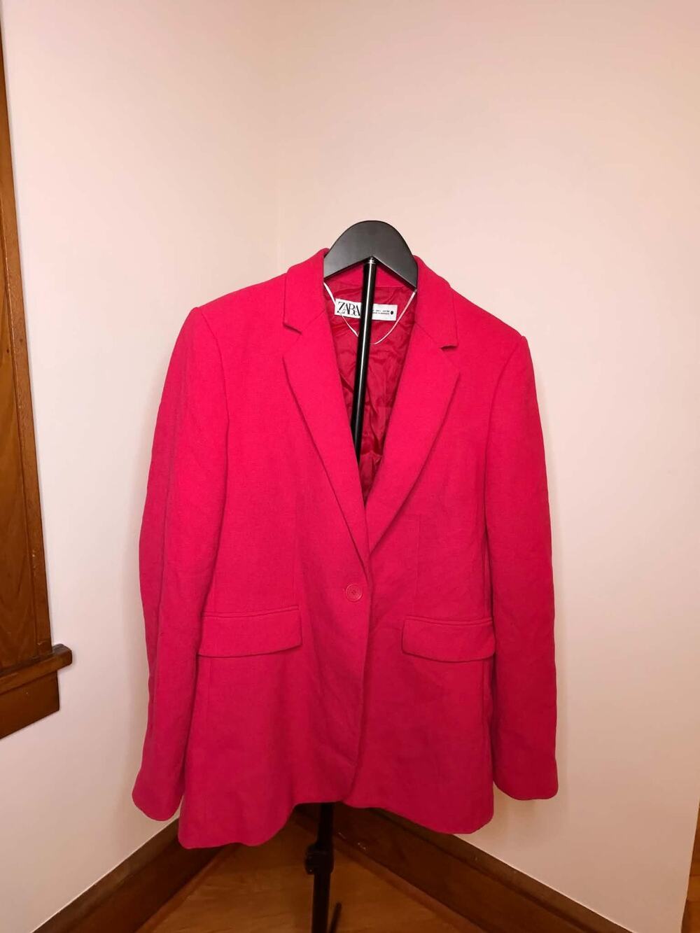 Zara Women's Large Hot Pink Fuchsia Tailored Blazer Single Button